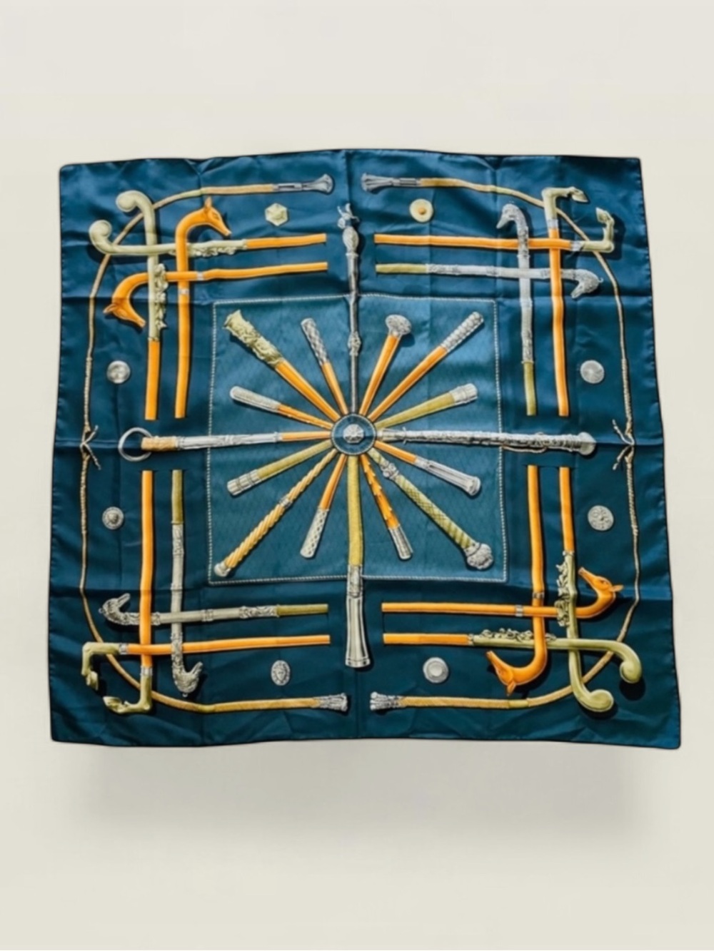 HERMES Cannes et Pommeaux Silk
Scarf by Françoise de la Perriere 1985